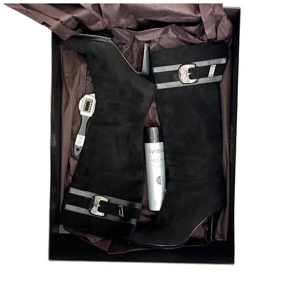 Cole Haan Black High Heel Knee-High Nicole Air Boots Buckle Detail Size 8.5 - Picture 3 of 13